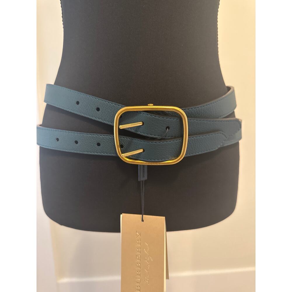 NWT Authentic Burberry Double Strap Leather Belt Gold Buckle Size 80 w/ Dust Bag